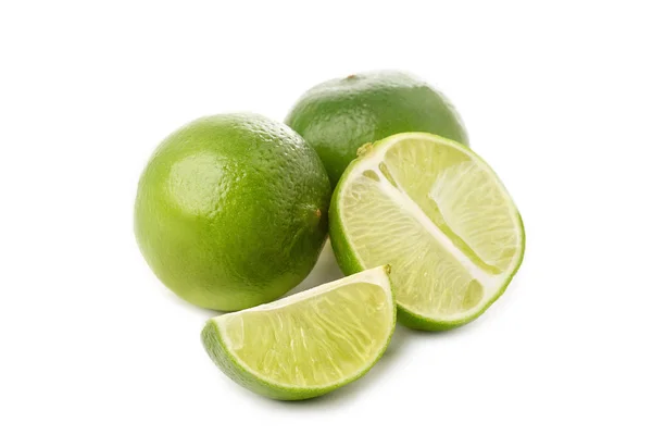 Composition Whole Cut Limes Halves Isolated White Background — Stock Photo, Image