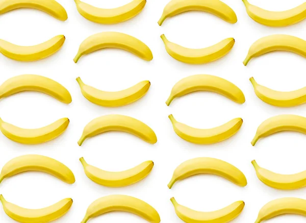 Вид Сверху Творческий Узор Свежими Спелыми Бананами Изолированными Белом Фоне — стоковое фото