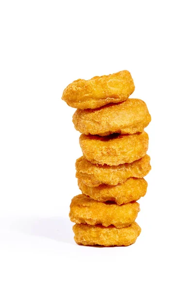 Pilha Nuggets Frango Isolado Fundo Branco Conceito Fast Junk Food — Fotografia de Stock