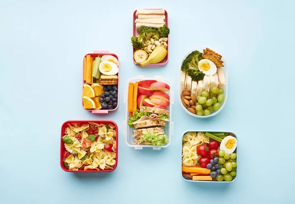 Modèle Vue Dessus Des Boîtes Lunch Bureau Avec Divers Repas — Photo