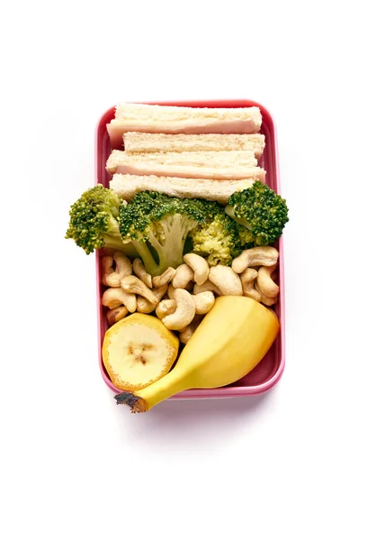 Comida Nutritiva Saludable Recipiente Sobre Fondo Blanco Concepto Almuerzo Escolar —  Fotos de Stock