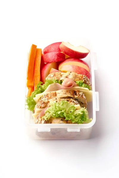 容器中的健康营养餐 学校午餐概念 顶视图 — 图库照片