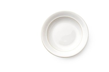 beyaz arka planda izole edilmiş boş çorba tabağı, üst görünüm