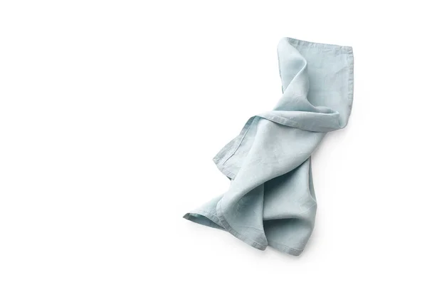 皱皱巴巴的蓝色亚麻布乡村厨房餐巾 白色背景隔离 — 图库照片