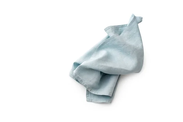 皱皱巴巴的蓝色亚麻布乡村厨房餐巾 白色背景隔离 — 图库照片