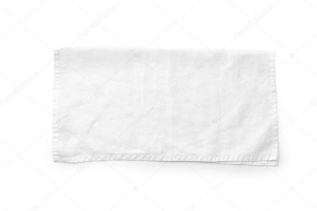 Folded white linen kitchen napkin on light background 