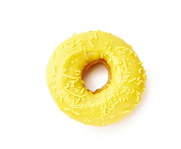 Zoete Geglazuurde Gele Banaan Donut Geïsoleerd Witte Achtergrond Bovenaanzicht — Stockfoto