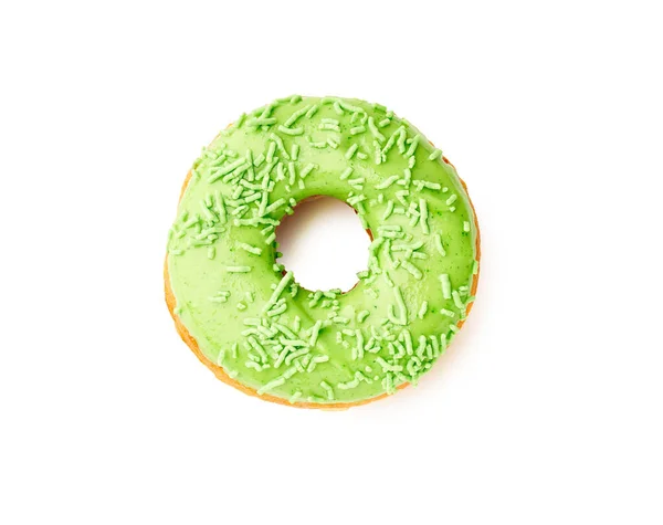 Глазурований Солодкий Зелений Яблучний Пончик Ізольований Білому Тлі Вид Зверху — стокове фото