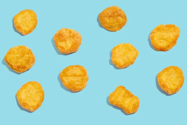 Chicken Nuggets Blue Background Fast Junk Food Concept Close View — Stock Photo, Image