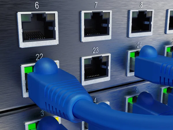 Pannello Server Rete Interruttore Cavo Patch Nel Data Center Rendering — Foto Stock