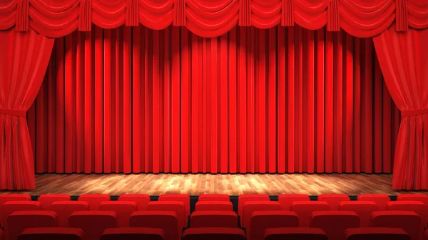 Empty Theatre Hall Stage Red Curtain Seats Rendering — Stock Photo, Image