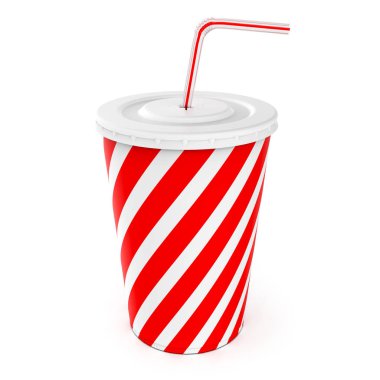Meşrubat bardağı taşıran damla beyaz arka plan üzerinde 3d render izole içme ile paket servisi olan restoran Kupası