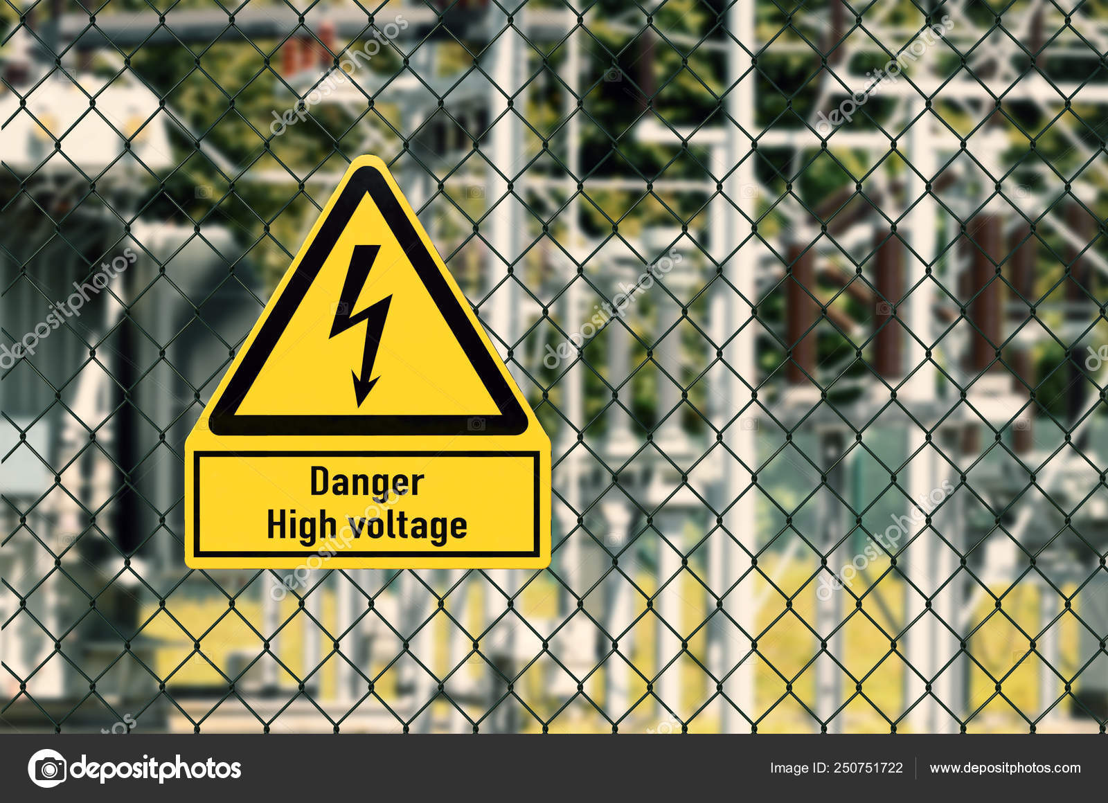 Electrical Hazard Sign Placed Fence Electrical Substation — Stock Photo © tom19275 250751722