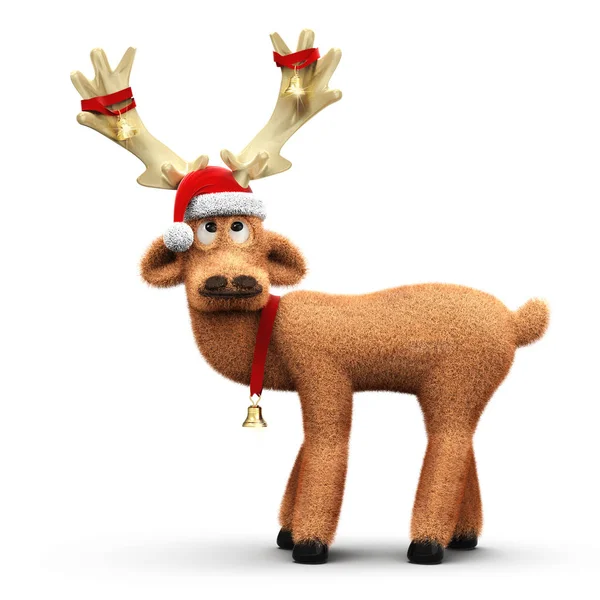 Funny Reindeer Santa Claus Hat Decoration Antler Isolated White Background — Stock Photo, Image