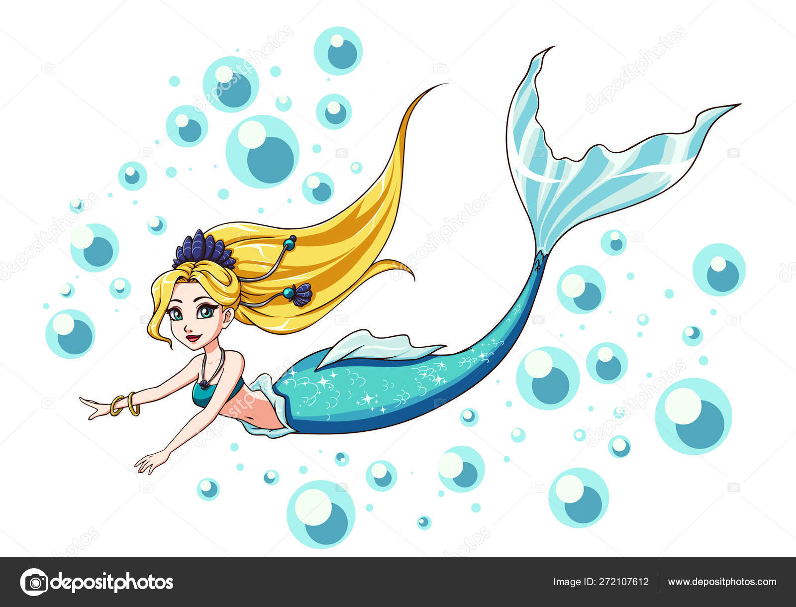 Cute Swimming Mermaid Vector Design Cartoon Girl With Blonde Hair