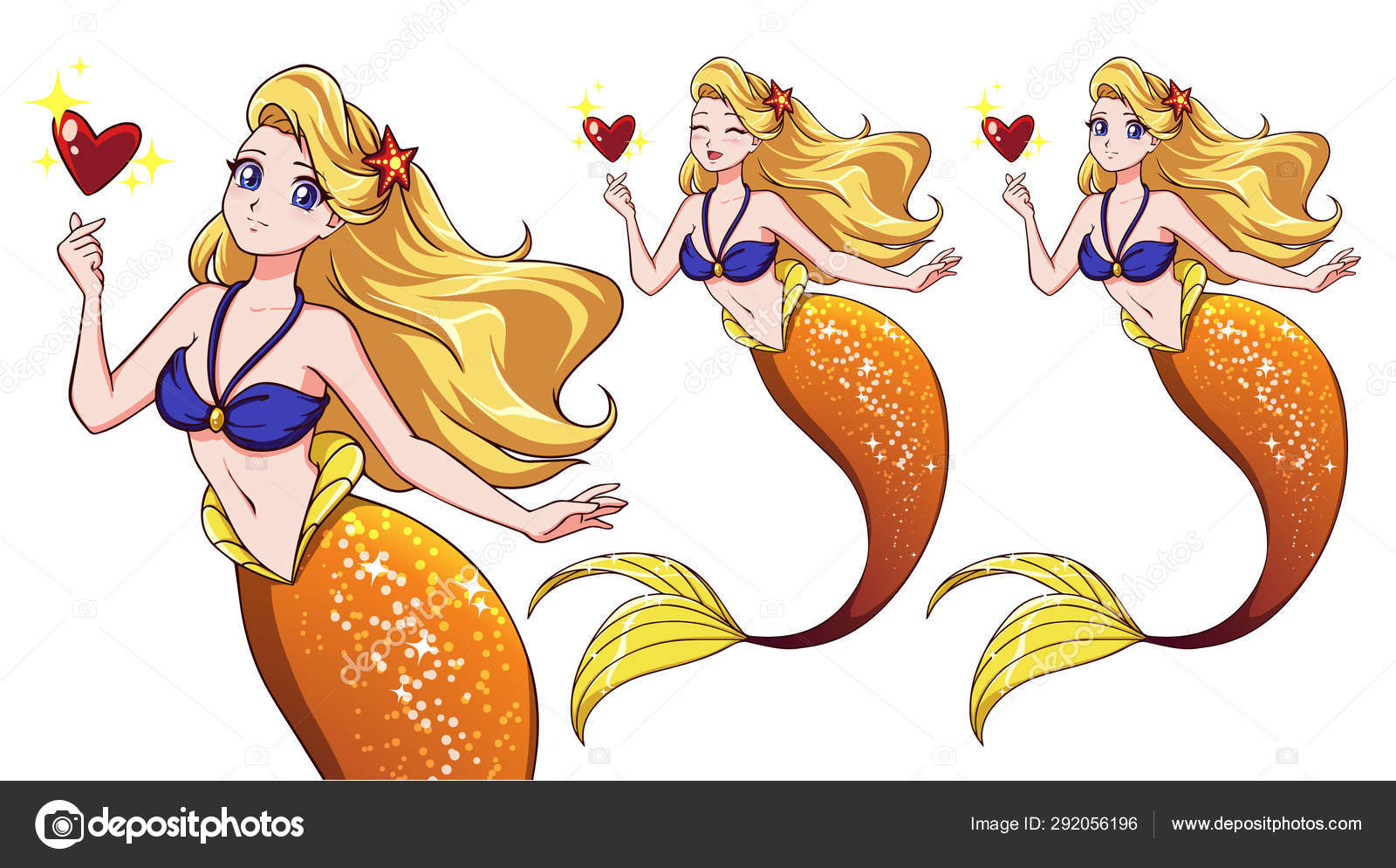 Pretty Anime Mermaid Holding Magical Heart Blonde Hair And Shiny