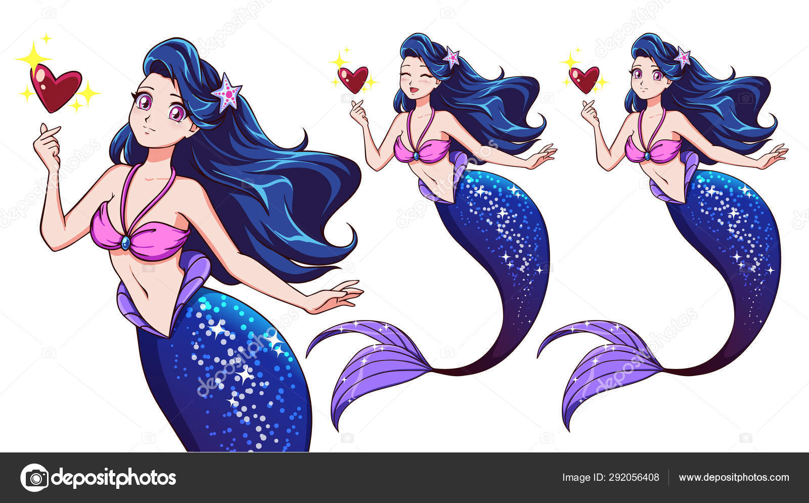 pix Beautiful Anime Mermaid Pictures pretty anime mermaid holding magical heart blue hair and shiny blue fish tail vector image by c salentabell mail ru vector stock 292056408