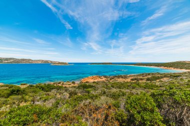 Capo Coda Cavallo içinde renkli sahil. Sardunya, İtalya