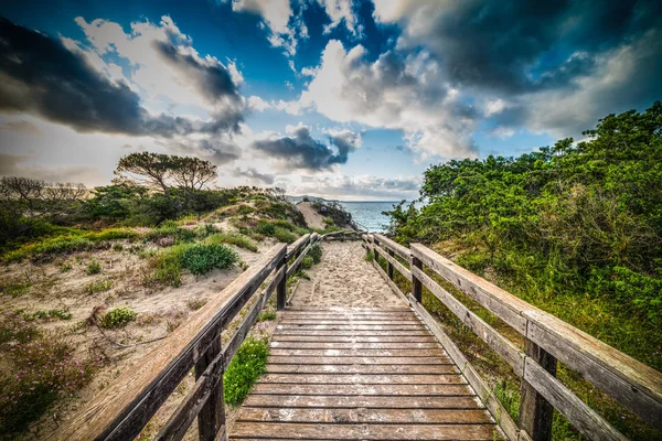 Passeggiata Legno Sulla Costa Alghero Tramonto Sardegna Italia — Foto Stock