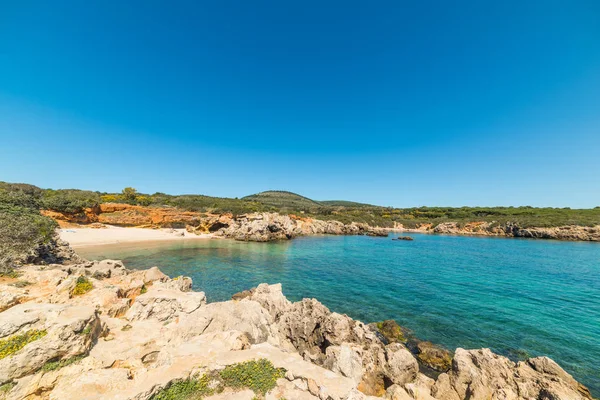 Céu Azul Sobre Uma Pequena Enseada Alghero Sardenha Itália — Fotografia de Stock