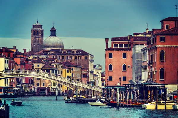 Всемирно Известный Венецианский Большой Канал Эффекте Винтажного Тона Италия — стоковое фото