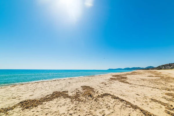 Sol Brillando Sobre Playa Perdepera Cerdeña Italia —  Fotos de Stock