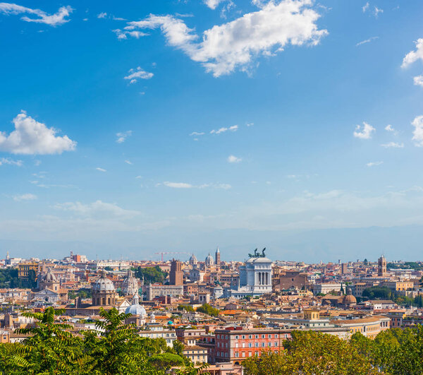 Landscape of Rome under a blue sky, Italy