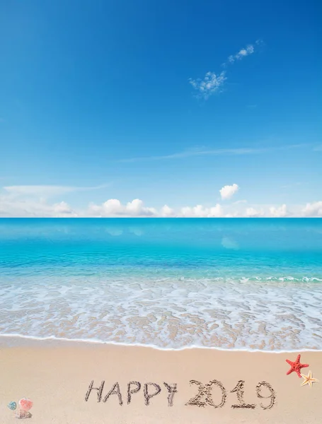Happy 2019 Written Tropical Beach — Stock Photo, Image