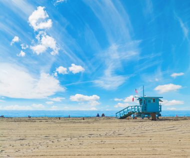 Lifeguard hut in Santa Monica shore, Los Angeles. Southern California, USA clipart