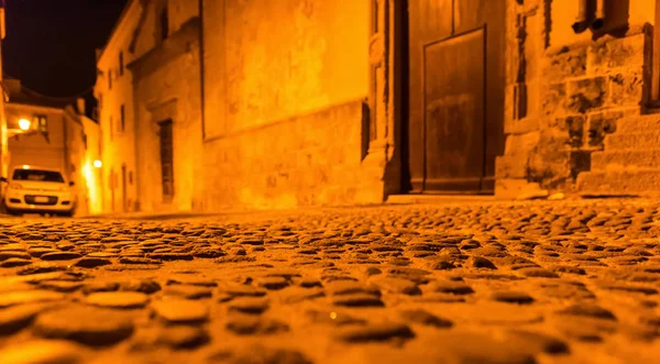 Old Paved Alley Seen Ground Alghero Night Sardinia Italy — Stock Photo, Image