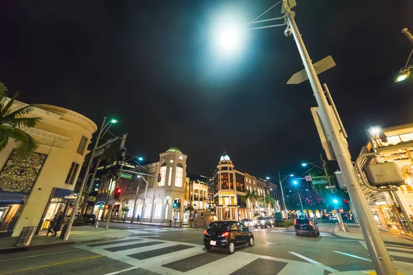 Rodeo Drive Dayton Way Encruzilhada Beverly Hills Noite Los Angeles — Fotografia de Stock