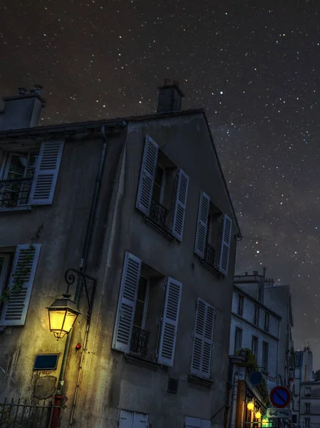 Esquina Pintoresca Barrio Montmartre Por Noche París Francia — Foto de Stock