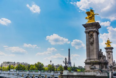 Paris'te Seine Nehri üzerinde Alexander III köprü Pegasus heykeli