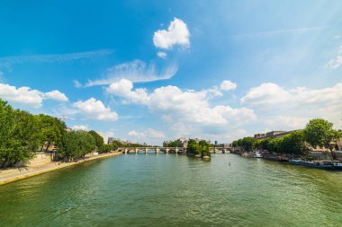 Pont Neufe ile Seine Nehri üzerinde arka planda Paris, Fransa