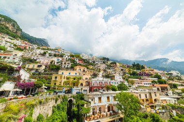 Dünyada güzel cliff ünlü Positano, Amalfi coast. UNESCO Dünya Mirası. Campania, İtalya