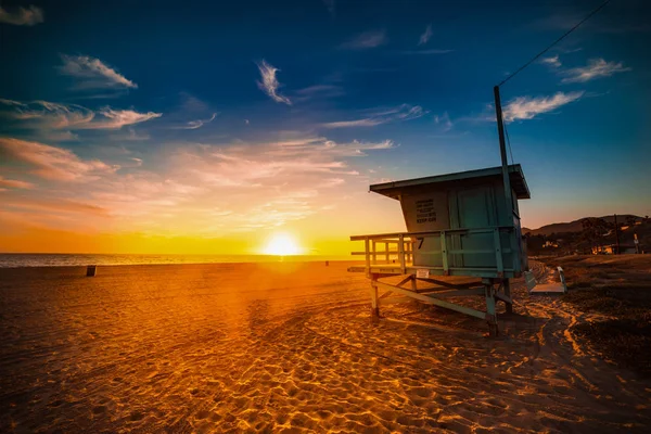 Cabaña Salvavidas Playa Malibú Atardecer Los Ángeles Sur California — Foto de Stock