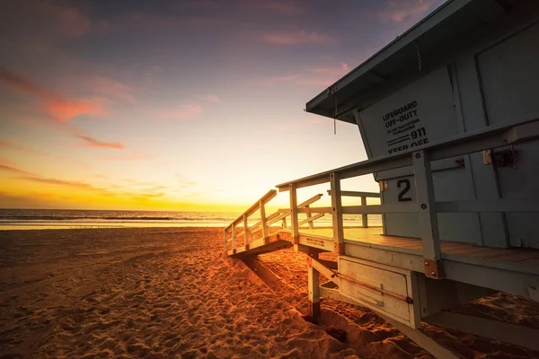 Cabaña Salvavidas Mundialmente Famosa Playa Santa Mónica Atardecer Los Ángeles — Foto de Stock