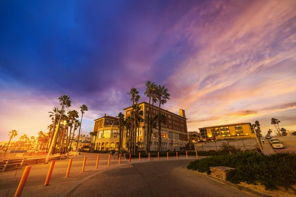 洛杉矶圣塔莫尼卡海岸五颜六色的日落 南加州 — 图库照片