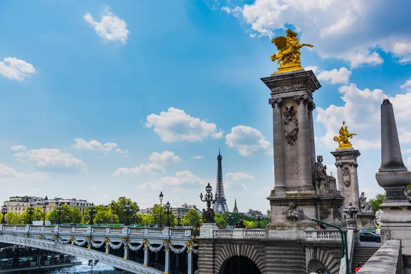 Estátua Pegasus Ponte Alexandre Iii Sobre Rio Sena Paris França — Fotografia de Stock