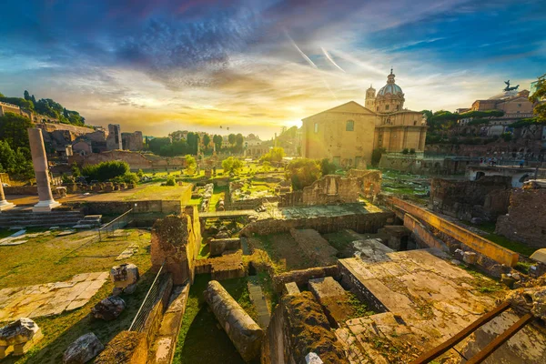 Fori Imperiali Fama Mondiale Roma Tramonto — Foto Stock