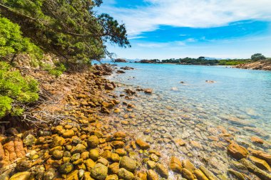 İtalya 'da küçük bir kumsalda çakıl taşları