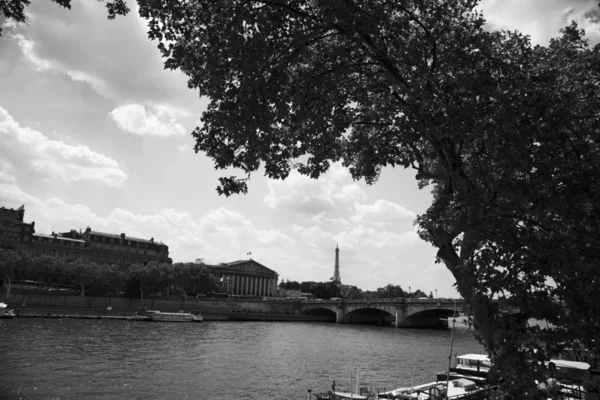 Řeku Seinu z Eiffelovy věže na pozadí — Stock fotografie