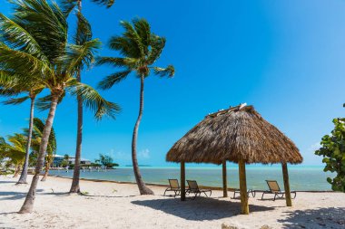 Florida Keys içinde küçük bir koy kum üzerinde tropikal çardak
