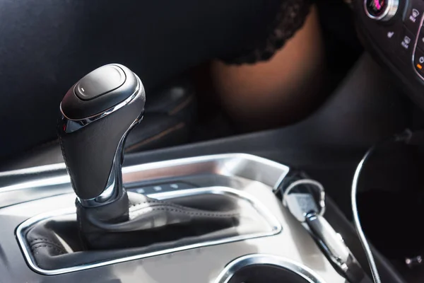 Close up of an automatic gear stick in a new car — Stock Photo, Image