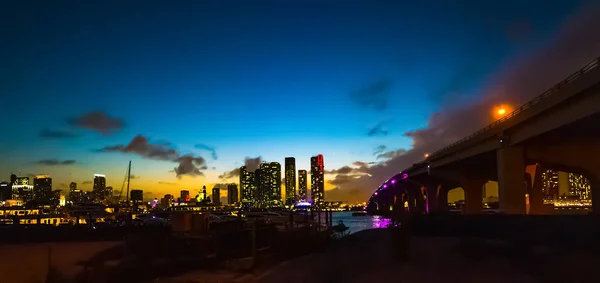 Miami Downtown seen from Watson island at night — стоковое фото