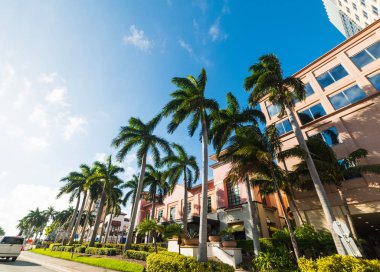West Palm Beach palmiye ağaçları ve zarif binalar