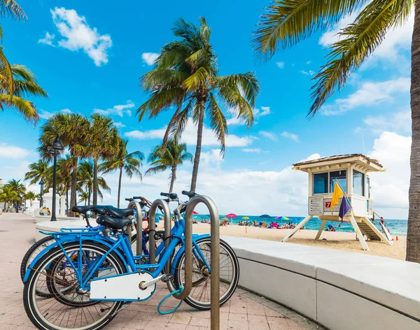 Bicicletas estacionadas em frente ao mar Fort Lauderdale — Fotografia de Stock