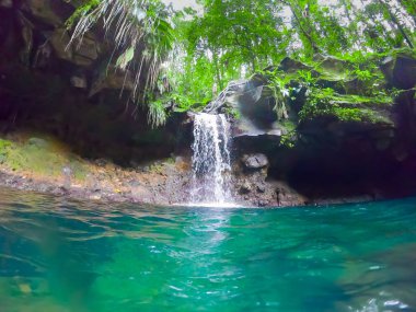 Guadeloupe Bassin Paradise Şelale su seviyesinden görüldü