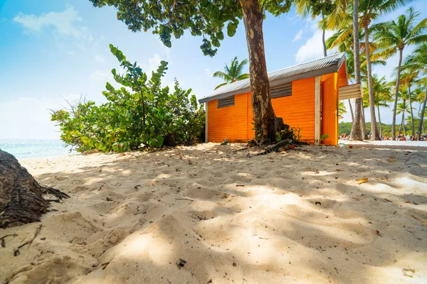 Orange cabin in La Caravelle beach in Guadeloupe