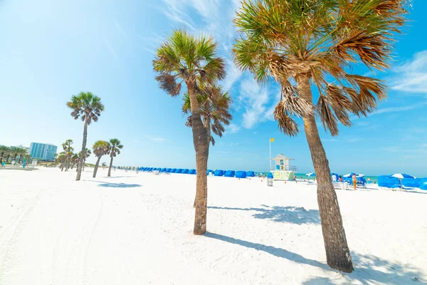 美丽的清水海滩的白色沙滩和棕榈树 — 图库照片